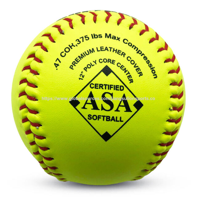 Pelota de Sóftbol de Cuero Amarillo Óptico de 12 Pulgadas con Núcleo Duro de Polietileno, Certificada ASA con Garantía Comercial, Calidad de Entrenamiento/Ajuste for sale at factory direct price