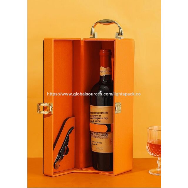 Cajas de vino personalizadas de cuero PU rojo, cajas rectangulares con asa metálica y cerradura para embalaje de botellas de vino, diseño de bandeja interior for sale at factory direct price