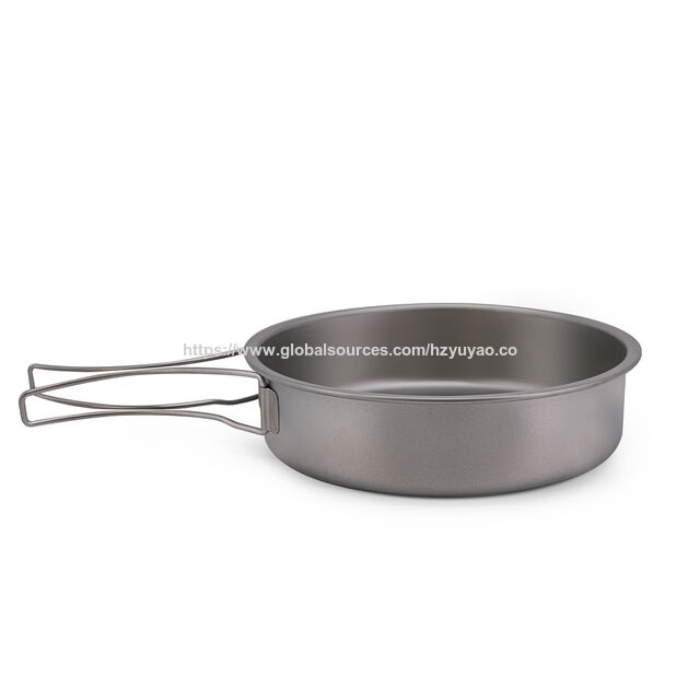 Frigideira Ultraleve de Titânio Puro com Alça Dobrável e Portátil | Fácil de Limpar | Para Camping, Piquenique e Uso Diário Interno - 900ml