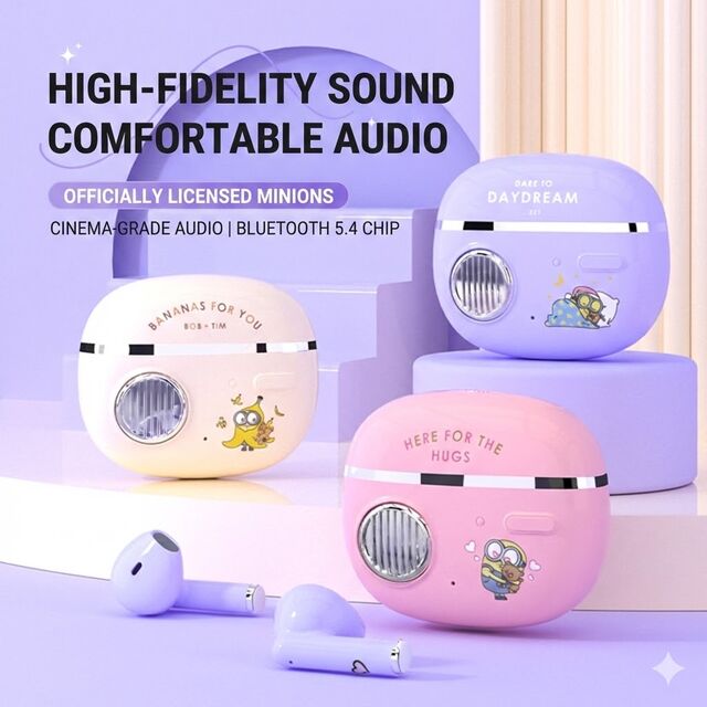 Écouteurs Bluetooth Sans Fil Minions sous Licence Officielle, Design Adorable, Légers et Portables, Parfaits pour Offrir