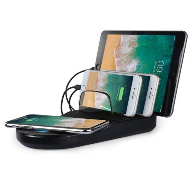 Estación de carga inalámbrica rápida 5 en 1, inteligente, portátil, multi-puerto USB, de escritorio, pública, personalizada, para teléfonos móviles for sale at factory direct price
