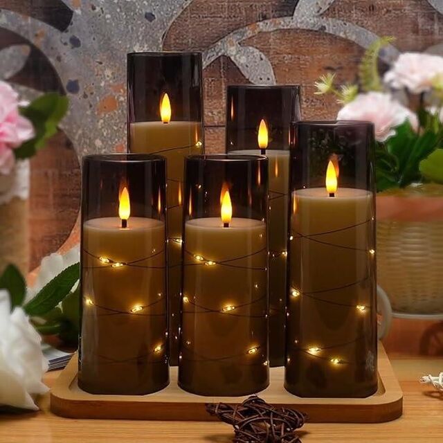 Velas LED sin Llama parpadeantes con Control Remoto, Decoración Navideña para el Hogar, Carcasa Acrílica Estable con Cadena de Estrellas Integrada, a Batería