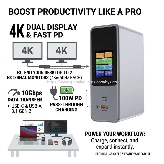 محور عرض ثلاثي رمادي من الألومنيوم مع منفذ PD 100 واط ومنفذ RJ45 وفتحة SD/TF لأجهزة MacBook وأجهزة الكمبيوتر التي تعمل بنظام Windows - سعر المصنع for sale at factory direct price