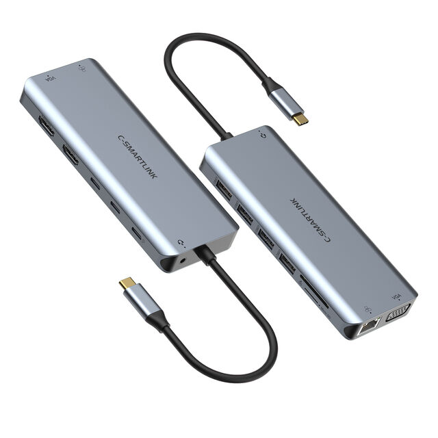 Concentrador USB-C 14 en 1 UC0221 con PD de 100W, doble HDMI 4K60Hz al por mayor, precio de fábrica, OEM/ODM, fabricante for sale at factory direct price