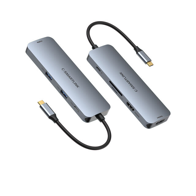 Hub USB-C Dual HDMI 7 en 1 UC0422 (100W PD + Lector de Tarjetas SD) al por mayor, precio de fábrica, OEM/ODM, fabricante for sale at factory direct price