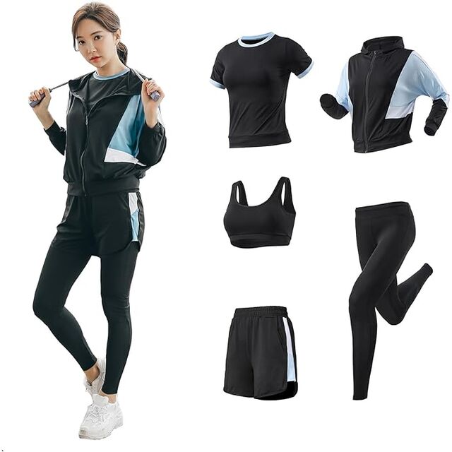 Ensemble de Sport Fitness Femme 5 Pièces Stretch Respirant à Séchage Rapide, Vente en Gros OEM Personnalisé for sale at factory direct price