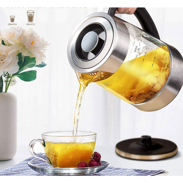 Bouilloire électrique en verre avec fonction d'arrêt automatique intelligent et pot à eau en acier inoxydable à température constante for sale at factory direct price