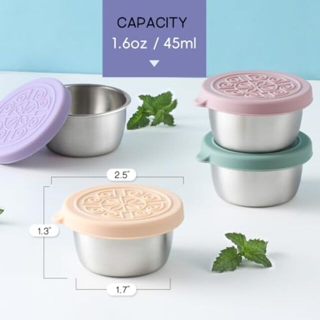 Hochwertiger, wiederverwendbarer Edelstahl-Salatdressing-Behälter (1,6 oz) für unterwegs, auslaufsichere kleine Gewürzgläser mit Silikondeckel, langlebig for sale at factory direct price