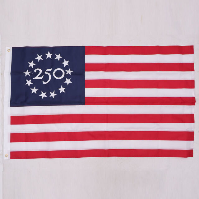 Bandera Conmemorativa del 250 aniversario al por mayor, impermeable 210D Oxford, bandera bordada for sale at factory direct price