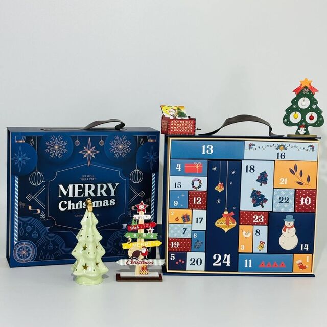 Calendário do Advento de Natal de 24 Dias, Caixa Ecológica de Materiais Reciclados, Laminação Fosca, Relevo para Batatas Fritas for sale at factory direct price