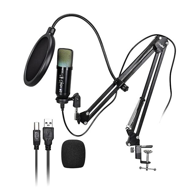 Digitek (DM 401) RGB USB Kondensatormikrofon-Kit mit Mikrofonarm, Pop-Schutz, Stoßdämpferhalterung, Tischständer, Stativ & 1,5M Kabel for sale at factory direct price