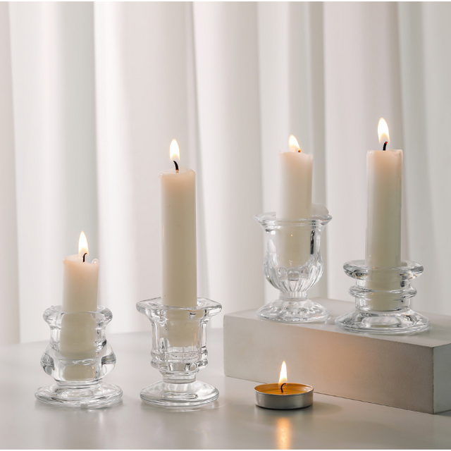 Porta-Velas de Vidro Simples com Base de Cera - Porta-Velas Romântico para Mesa de Jantar - Item Criativo de Decoração para Casa