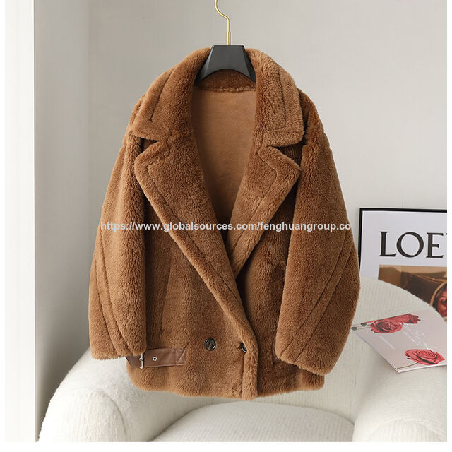 Maßgeschneiderter Damenmantel, Lässig, Wolle, Fuzzy Shearling, Reißverschluss, Warm, Winter, Oversized Outwear Jacken for sale at factory direct price