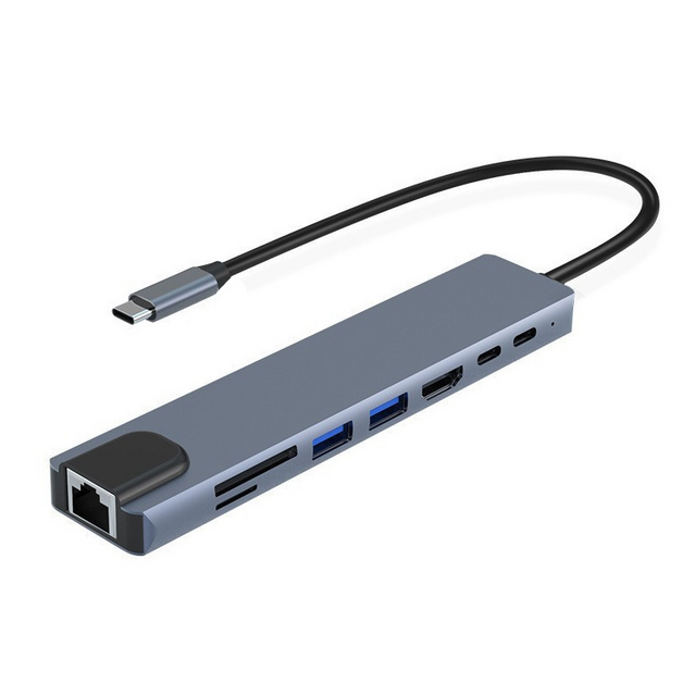 محور USB C 8 في 1 من النوع C، محور USB 3.0 لأجهزة MacBook واللابتوبات، متوفر بالمخزون، محور USB 4K HDTV، إيثرنت، قارئ بطاقات TF/SD for sale at factory direct price