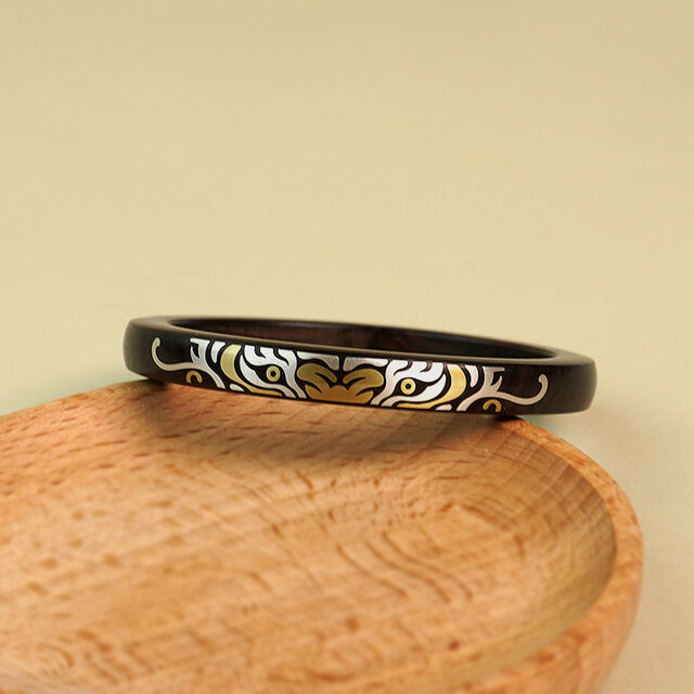 Pulseiras de Madeira de Ébano, com Inlay de Prata, Bracelete de Tigre, Jacarandá