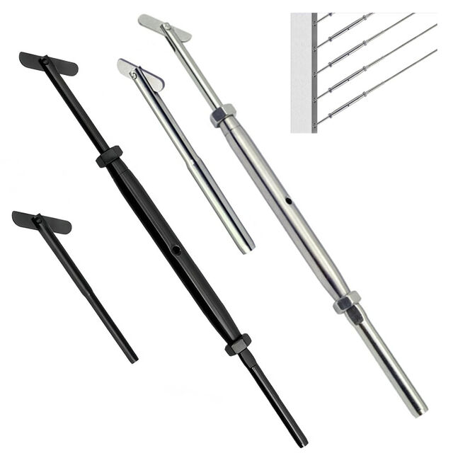 Kit de herrajes para barandillas de cable de acero inoxidable AISI 316 de 1/8" para postes metálicos, tensor de ángulo ajustable con recubrimiento negro for sale at factory direct price