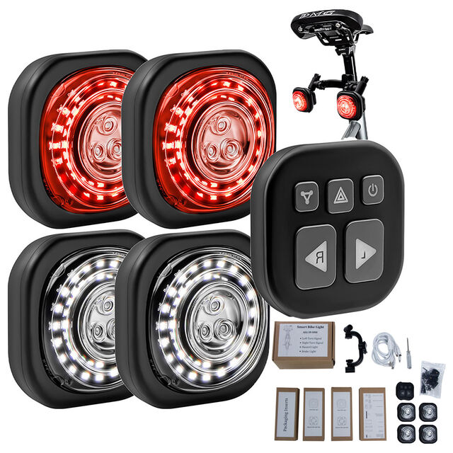 Luz de Bicicleta LED Recarregável USB 6 em 1 Portátil, à Prova d'Água para Ciclismo Noturno, com Sinalizador de Curva e Lanterna Traseira por Controle Remoto