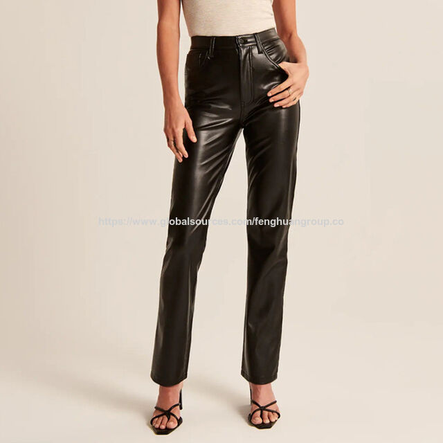 Calças Femininas OEM Personalizadas de Couro Sintético com Abertura e Cintura Alta com Bolsos for sale at factory direct price
