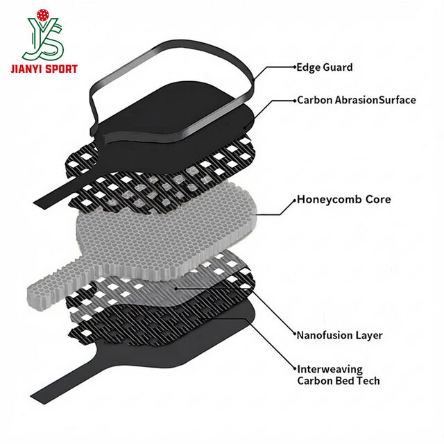 Pickleball-Schläger mit PP-Wabenkern, benutzerdefinierter Oberfläche aus Glasfaser, Kevlar, Titan, T700-Kohlefaser, 3K/12/18K-Kohlefaser-Material
