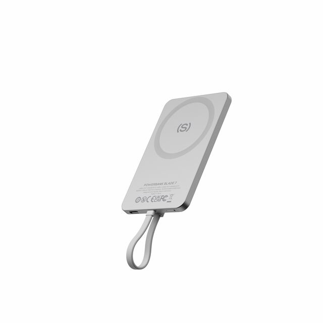 Batterie Externe MagCharge UltraSlim 5K en Aluminium, 6,95mm d'épaisseur, Charge Rapide 15W avec Câble Type-C Intégré
