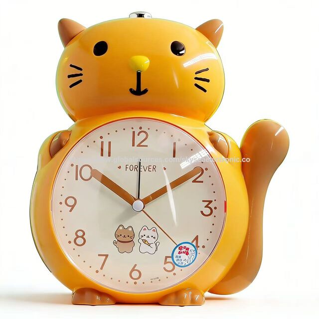 Reloj Despertador de Cuarzo con Diseño Lindo de Gato #19129, Melodía Silenciosa o Campana Simulada, para Oficina, Hogar y Niños for sale at factory direct price