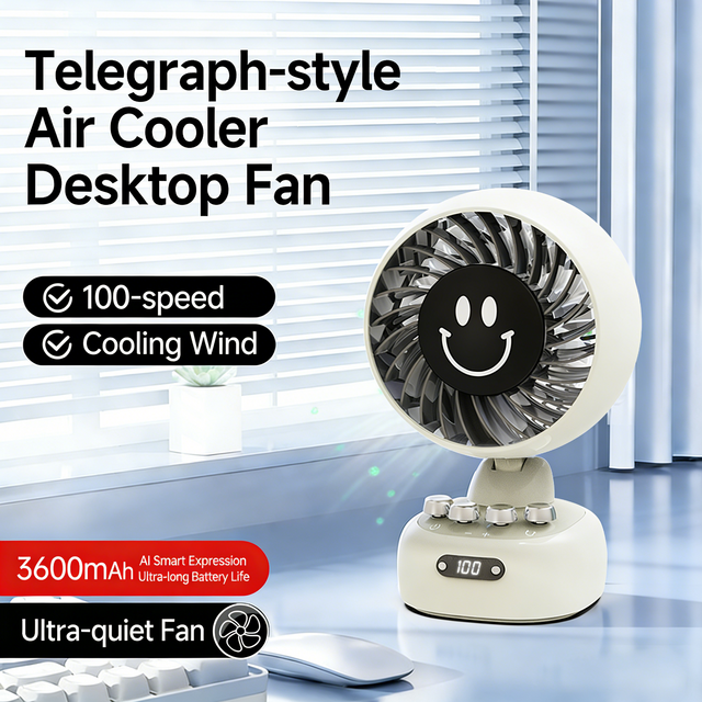 High-End Multifunktionaler Kleiner Desktop Mini-Ventilator, 3600mAh Akku, 120 Grad Kopfrotation, Drei Windgeschwindigkeiten für Auto, Wohnmobil, Outdoor