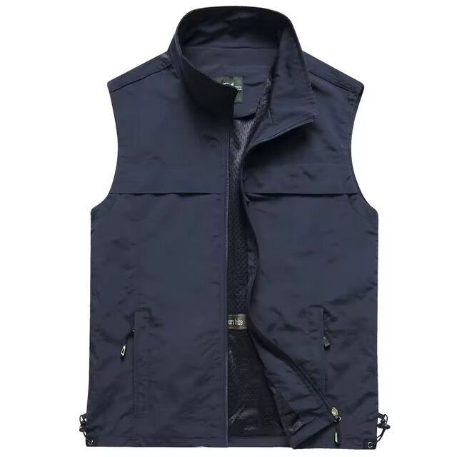 Chaleco de trabajo informal para hombre al por mayor, chaleco utilitario sin mangas con cuello alto, chaleco cargo de poliéster para hombre con múltiples bolsillos for sale at factory direct price