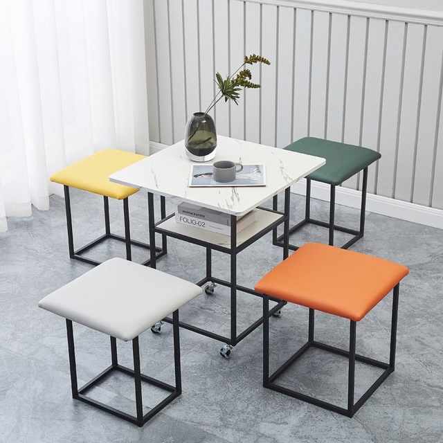4-in-1 Multifunktionaler Ottomanen-Hocker mit Tischplatte und Rädern, umwandelbarer Würfelstuhl, platzsparende Möbel for sale at factory direct price