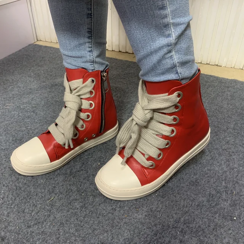 Zapatillas de Lujo para Mujer en Piel Sintética: Zapatillas con Cordones a la Tobillo y Cremalleras JX