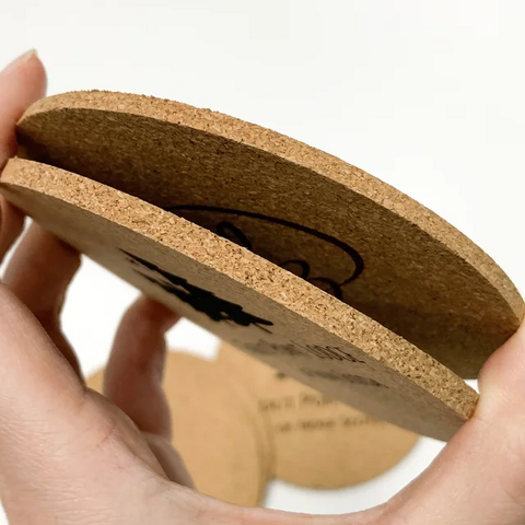 Juego de Posavasos Redondos de Corcho Natural con Soporte Metálico JX