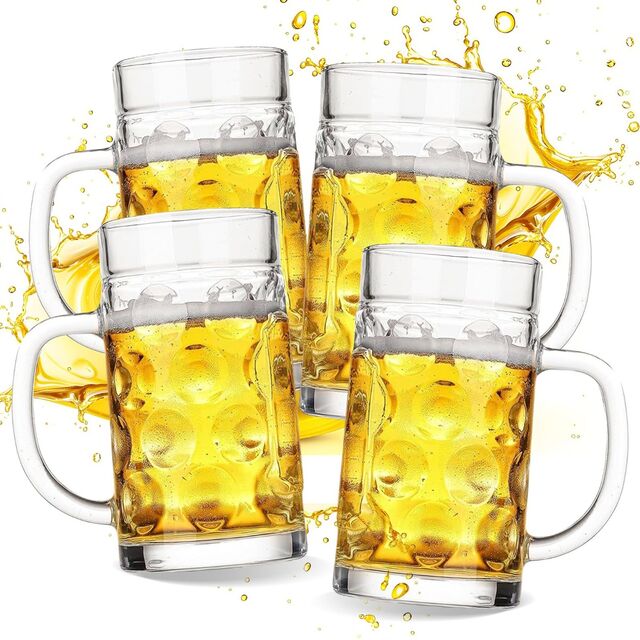 20oz Große schwere Glas Bierkrüge für Gefrierschrank, Set mit 4 Stück mit Griff, Großer Bierkrug aus Glas, Bierbecher für Wasser, Getränke for sale at factory direct price