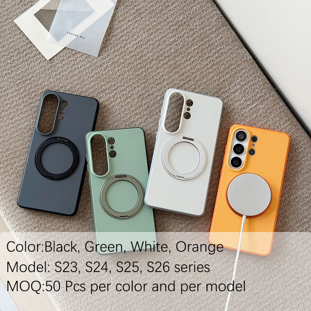 Coque de téléphone Magsafe tendance personnalisée en matériau hybride PC+TPU avec béquille rotative, coque S26Ultra
