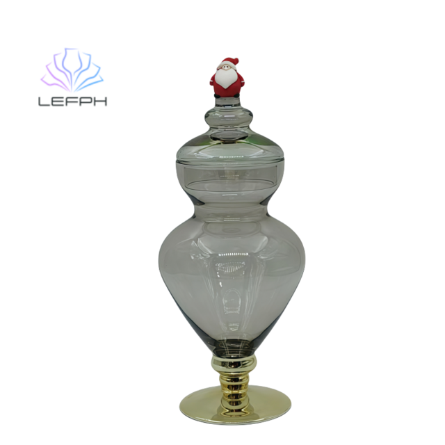 Pote de Doces de Natal Lefph com Design de Papai Noel, Armazenamento Festivo de Vidro, Centro de Mesa de Feriado para Doce Presente de Natal