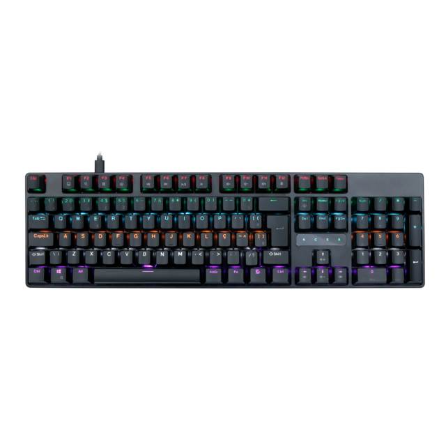 Teclado Mecánico para Gaming con Cable, 104 Teclas, Retroiluminación RGB, Interruptor Azul, Anti-Ghosting Completo, USB para Escritorio