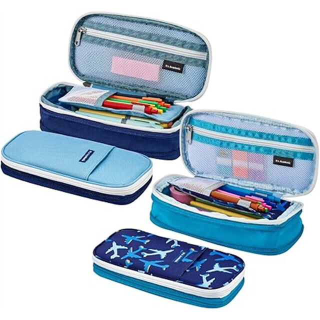 Erweiterbare Stiftebox, tragbare Tasche für Büro, Schule, Reisen - Kompaktes Design mit hoher Kapazität, 2er-Pack (Dunkelblau, Hellblau)