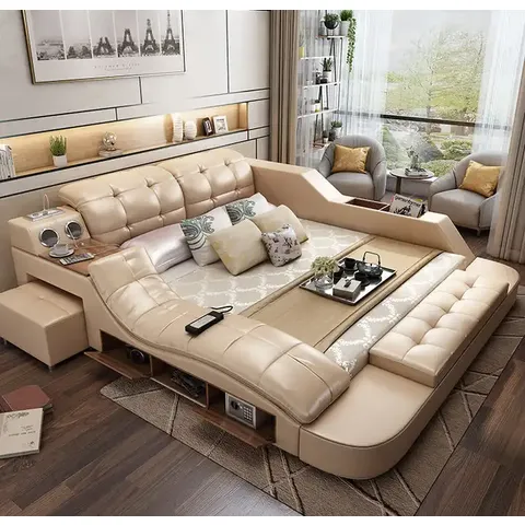Cama de Almacenamiento Multifuncional Contemporánea de Cuero y Tela for sale at factory direct price