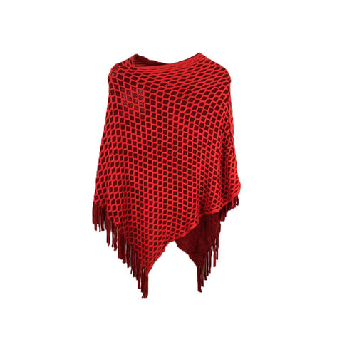 Cárdigan de punto rojo con cuello redondo para mujer, estilo capa, para uso diario, OEM