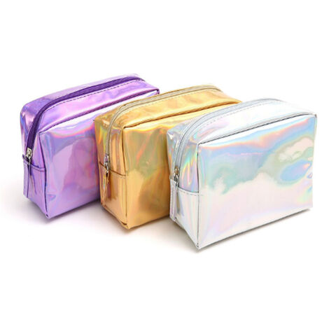 Custom Hologram PVC Makeup Bag Transparent Laser Cosmetic Bag for sale at factory direct price