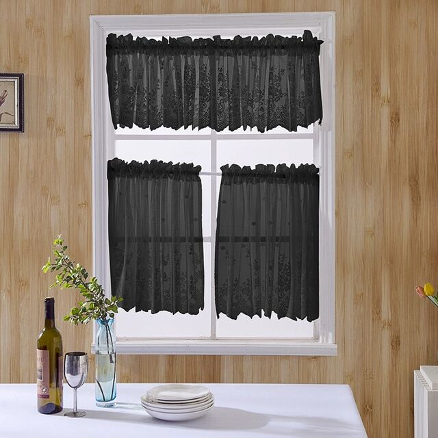 Kitchen coffee curtain, small fresh finished product, pole wearing small curtain, blue lace short curtain for sale at factory direct price