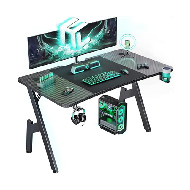 مكتب ألعاب، إطار فولاذي، إضاءة RGB اختيارية، حامل أكواب، 1.2/1.4/1.6 متر for sale at factory direct price