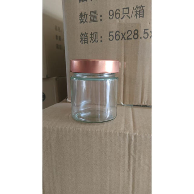 مرطبان عسل زجاجي بقاعدة مستديرة للبيع بالجملة مع أغطية معدنية محكمة الإغلاق for sale at factory direct price