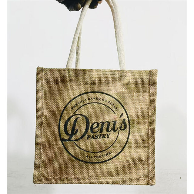 Wiederverwendbare Jute-Tragetasche mit individuellem Logo, Werbe-Einkaufstasche aus Sackleinen for sale at factory direct price