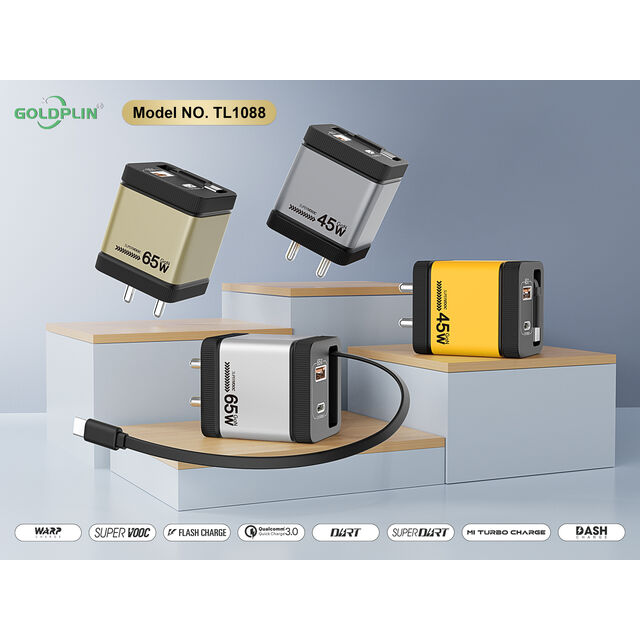 Goldplin TL1088 BIS PIN PD/QC/PD+QC 65W/45W/35W GaN Cargador con cable de extensión, cabezal de carga rápida, carga más rápida y segura, OEM for sale at factory direct price