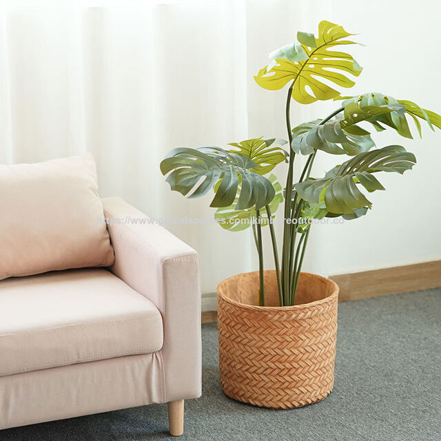 Pots de Fleurs Décoratifs en Ciment de Haute Qualité avec Design en Tissage de Bambou pour Intérieur et Extérieur, Décoration de Jardin et de Maison