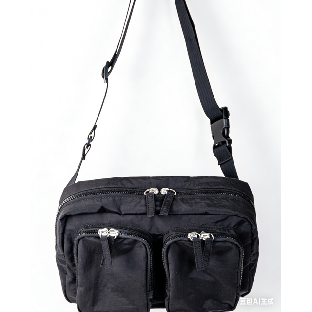 Tas selempang utilitas hitam, tas bahu nilon multi-saku, tas komuter workwear, tas selempang portabel ringan