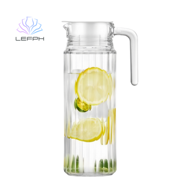 Jarra de Vidrio Grueso Estriado con Tapa y Asa, Jarra Resistente al Calor para Jugos, Té y Café for sale at factory direct price