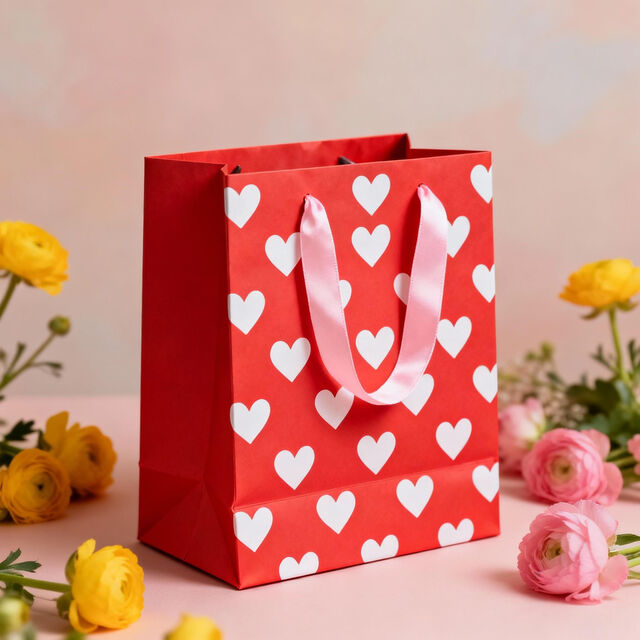 Valentine's Day Heart Design Gift Wrapping Paper Bag With Handle Valentine Party Favour Packaging Candy Bags for Weddings for sale at factory direct price
