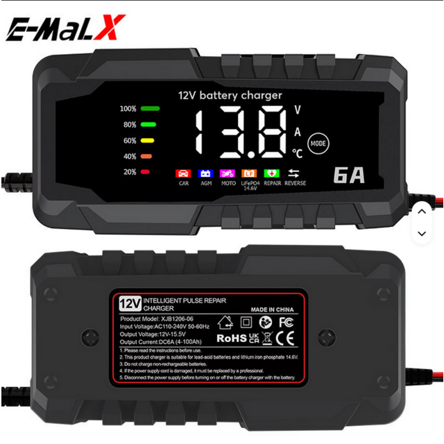 Cargador de Batería para Coche y Motocicleta OEM E-MaLX 12V 6A (UE/EE. UU./Reino Unido/AU) - Alta Calidad, Venta Caliente for sale at factory direct price