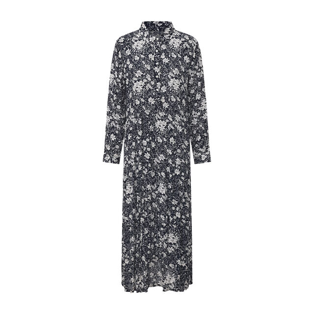 Vestido maxi floral de viscosa arrugada al por mayor, con tapeta de botones en la parte delantera, cuello de camisa y manga larga para mujer for sale at factory direct price