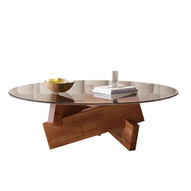 Mesa de centro de cristal, mesa de té circular pequeña, mesa de té moderna, creativa y a la moda